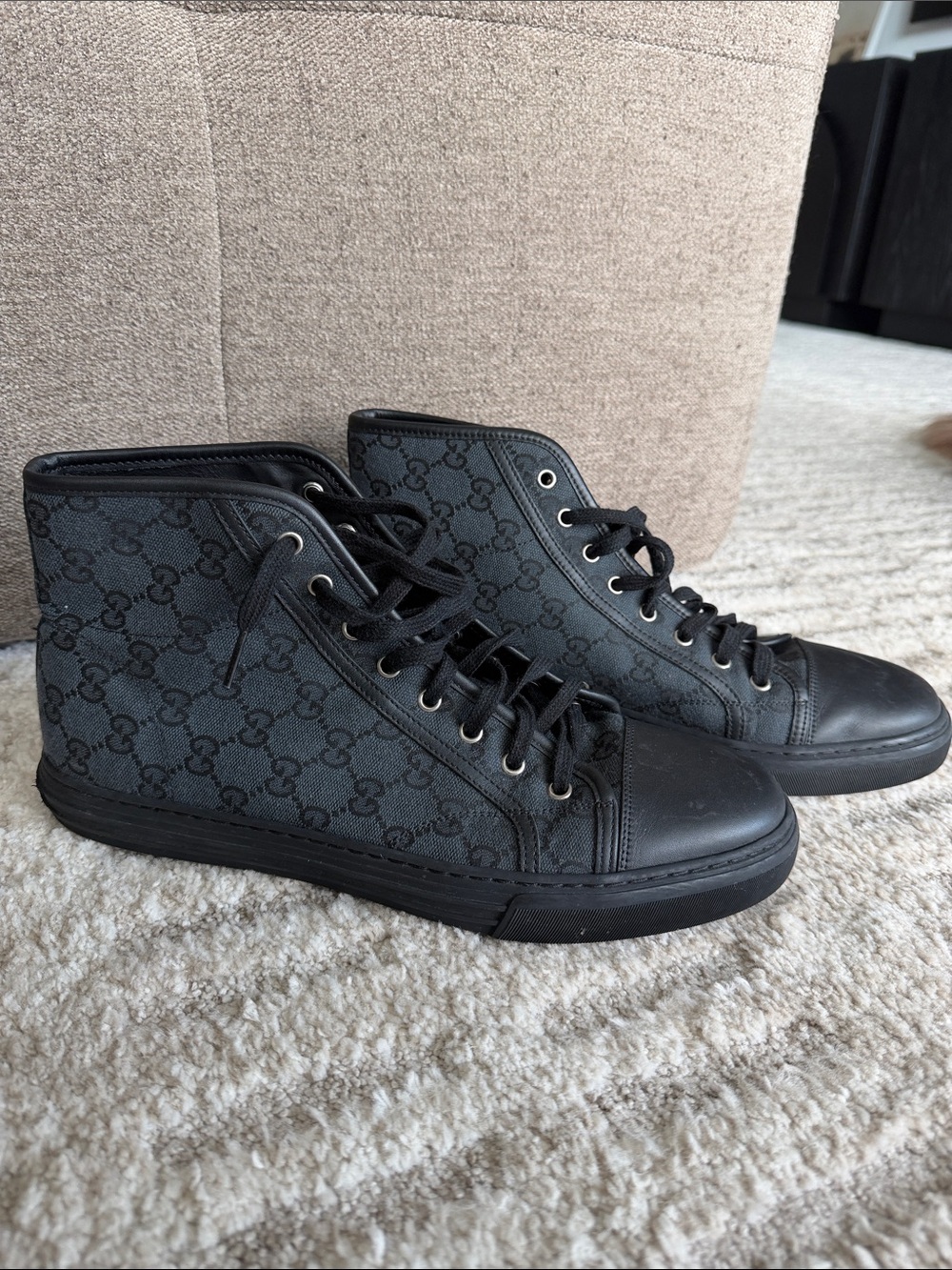 Gucci Men's Black/Charcoal GG Canvas High-Top Sneakers